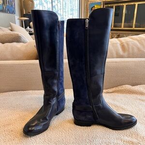 Marc Fisher knee high smooth leather & blue suede boots wide calf 8 M Damsel